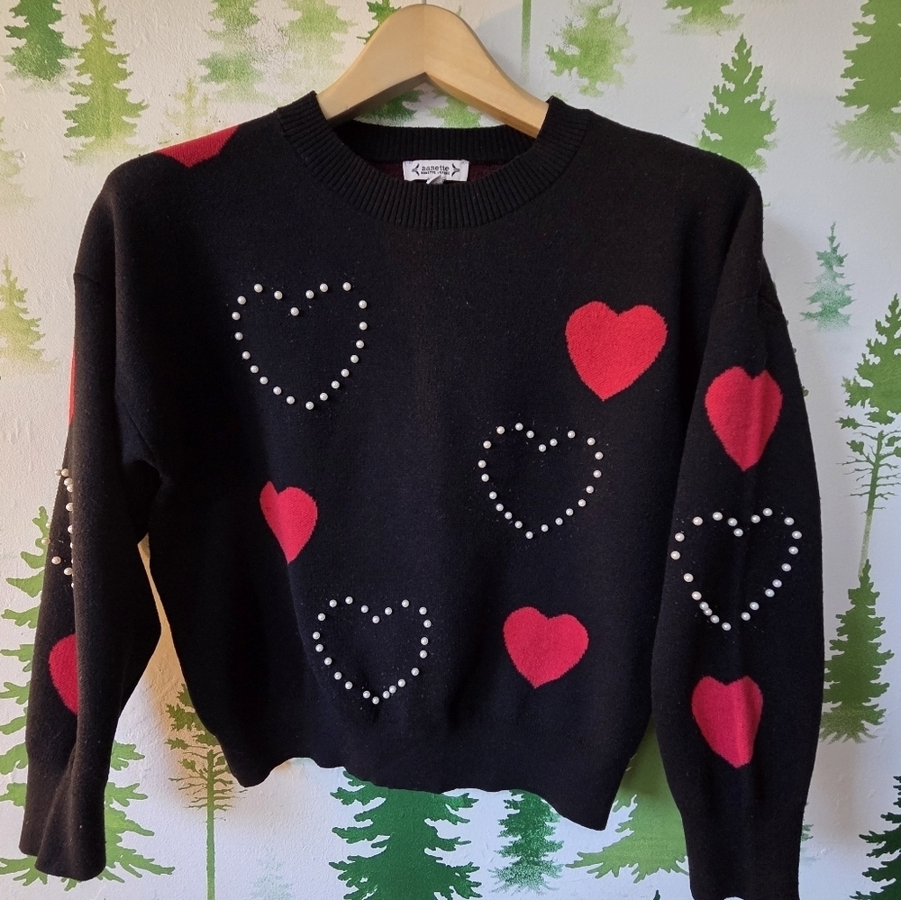 Nanette Lepore Hearts Black Sweater